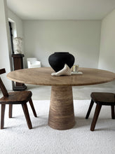 Lade das Bild in den Galerie-Viewer, Chocolate Brown Round Column Travertine Dining Table